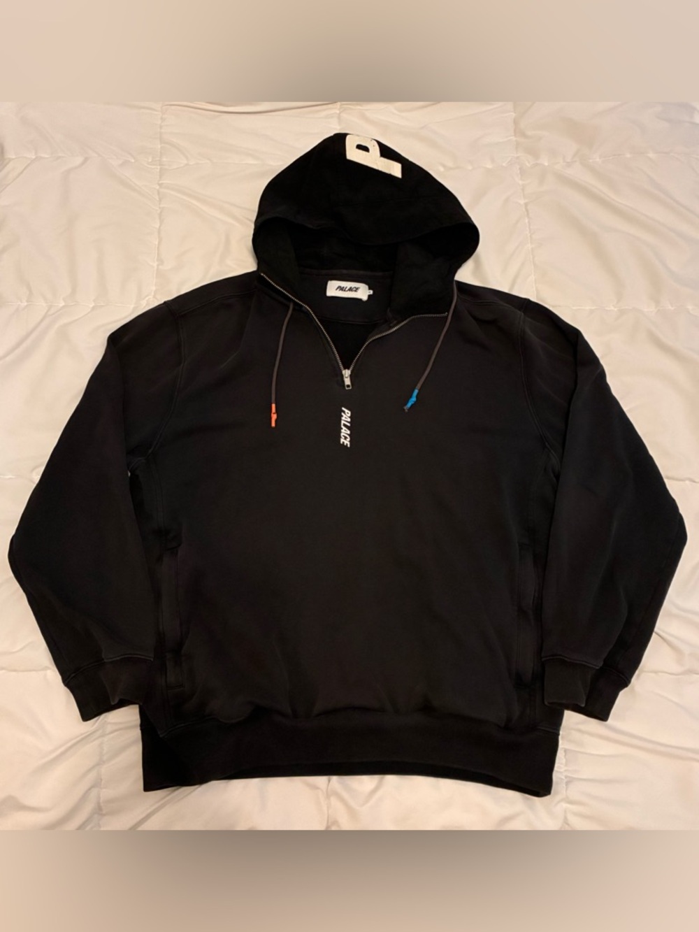 PALACE Twill 1/4 Hood Half-Zip Sweatshirt in Black Size M